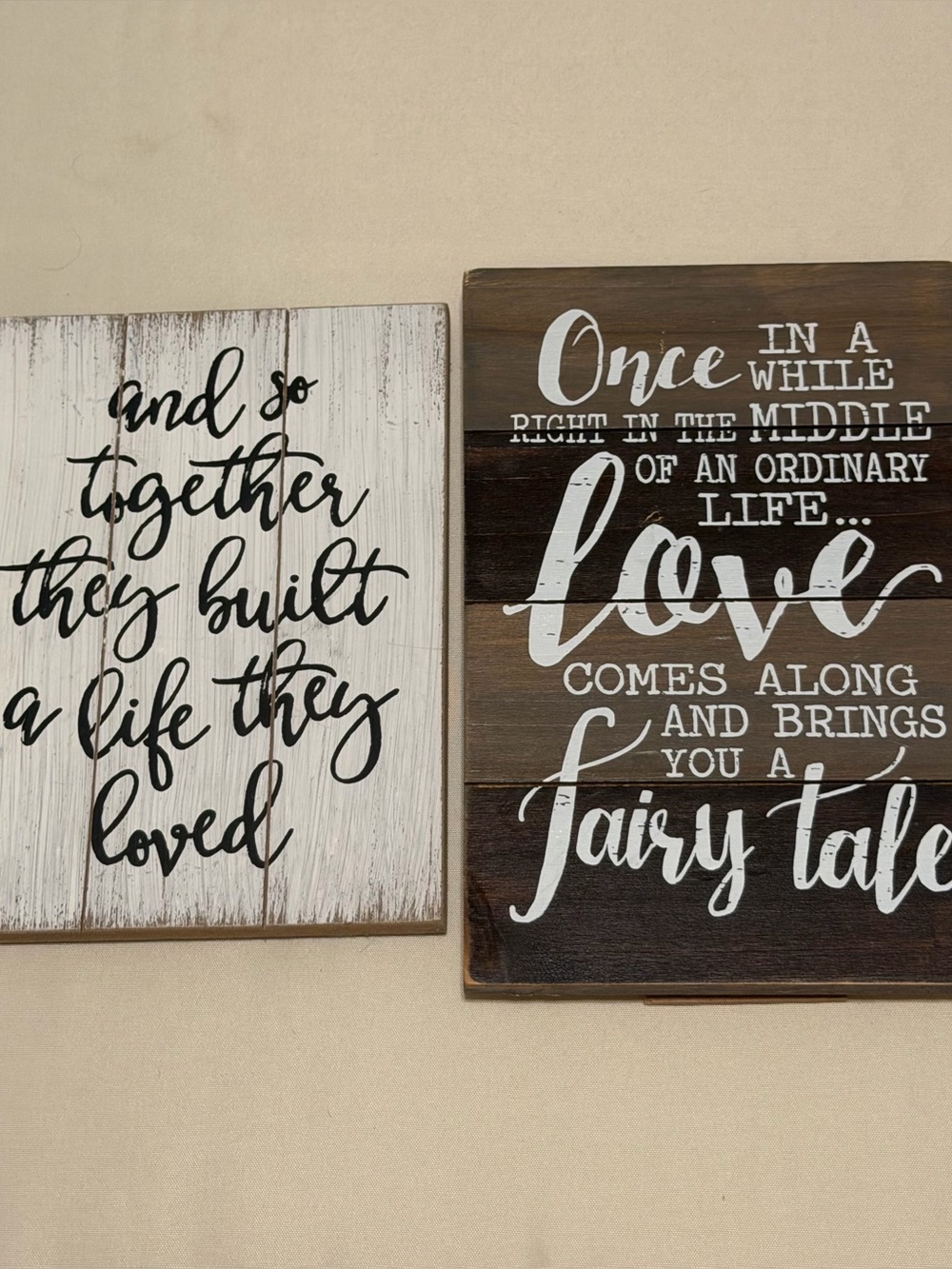 Set of Rustic Love Wall Signs - White & Brown